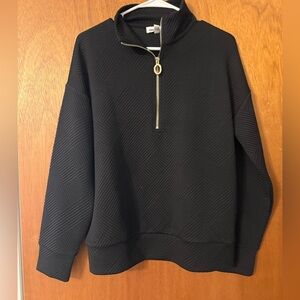 Black Half-Zip Quilted Sweatshirt
